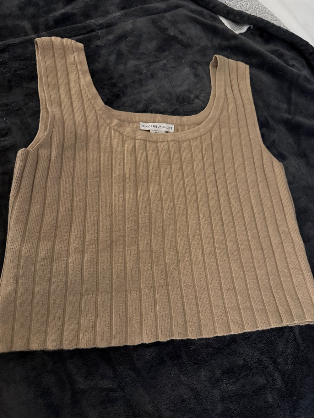 Sincerly Jules Ribbed Square-Neck Tank in Taupe